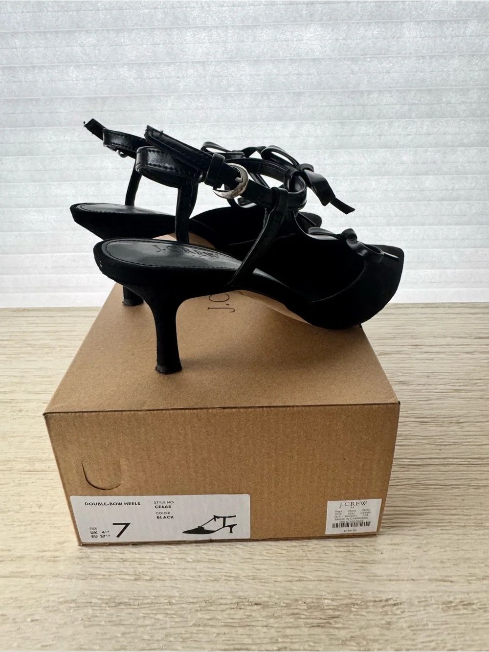 J. Crew Black Pointed Toe Bow Slingback Heels